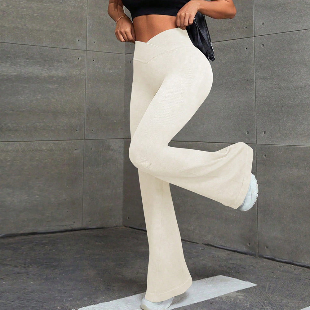 Wholesale Cheap Women Bell Bottom Knit High Waist Leggings Flared Trousers Quick Drying Breathable Gym Yoga Pants