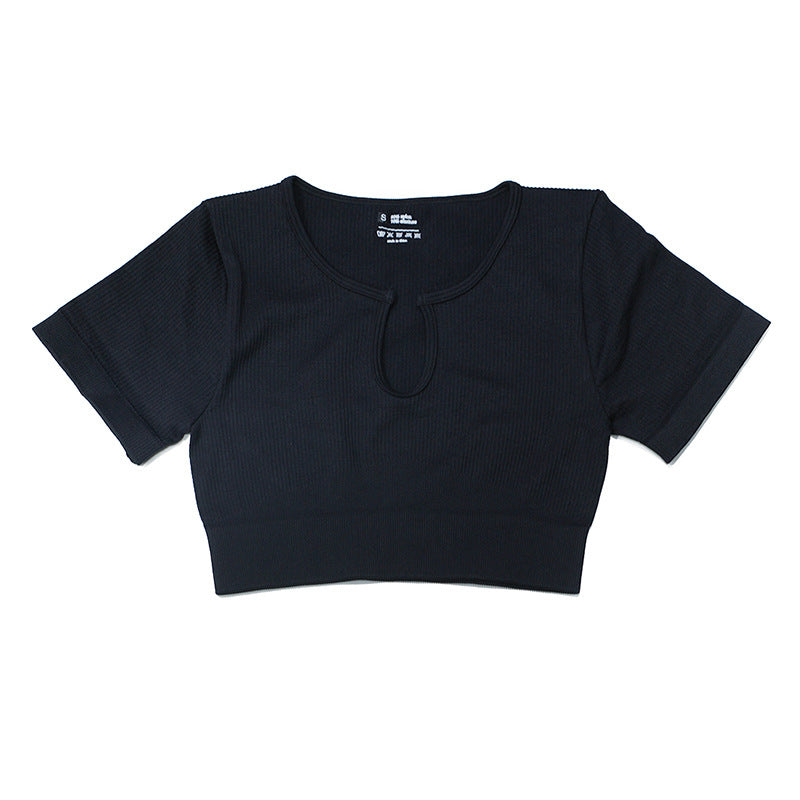 New Arrival Womens Yoga Wear Short Sleeve High Elastic Knit Seamless Gym Sports Fitness Top Custom U-shaped Breathable Sports Top