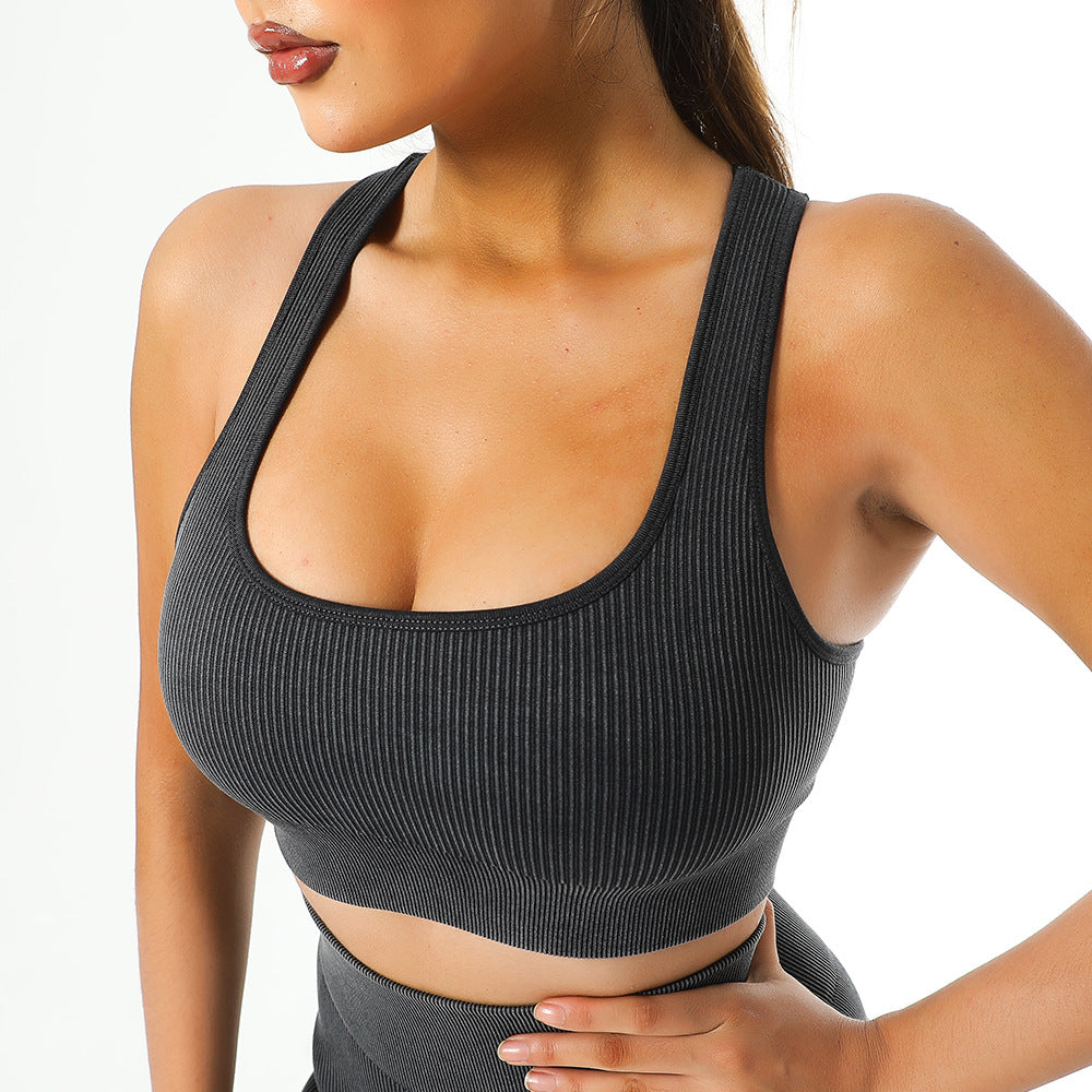 High Quality Quick-Drying Women's Yoga Wear Breathable Sports Running Fitness Vest Top Ribbed Bra Beauty Back Shockproof Chest