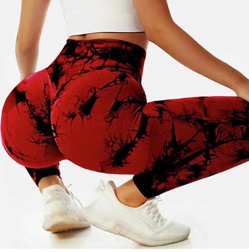 Hot Sale Tie Dye Peach Hip High Waist Yoga Pants Slim Scrunch Butt Quick Drying Breathable Fitness Yoga Leggings for Women