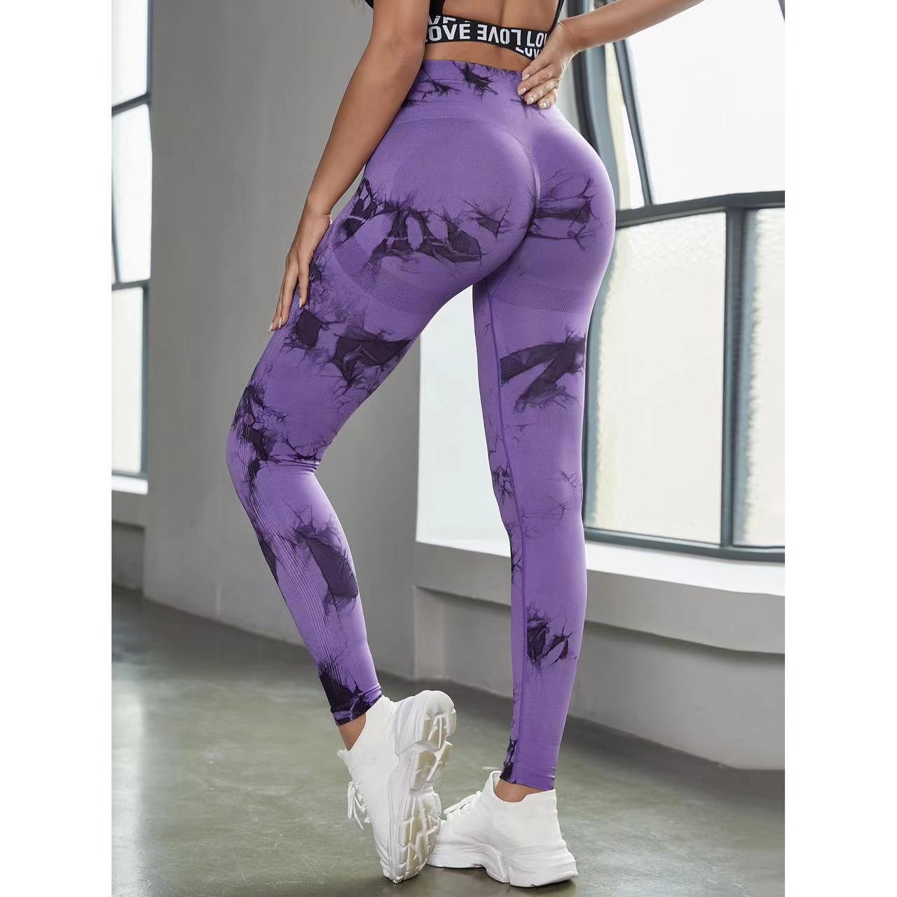 Hot Sale Tie Dye Peach Hip High Waist Yoga Pants Slim Scrunch Butt Quick Drying Breathable Fitness Yoga Leggings for Women