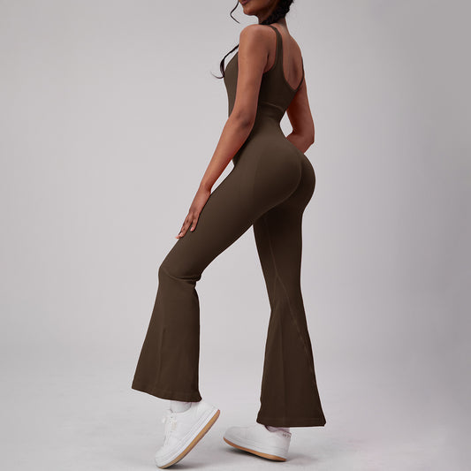 Women yoga onesie sports fitness sexy hip flared trouser leg