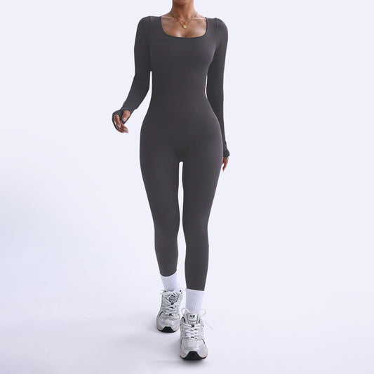 Long-sleeved, quick-drying, tight-fitting fitness one-piece yoga wear for women