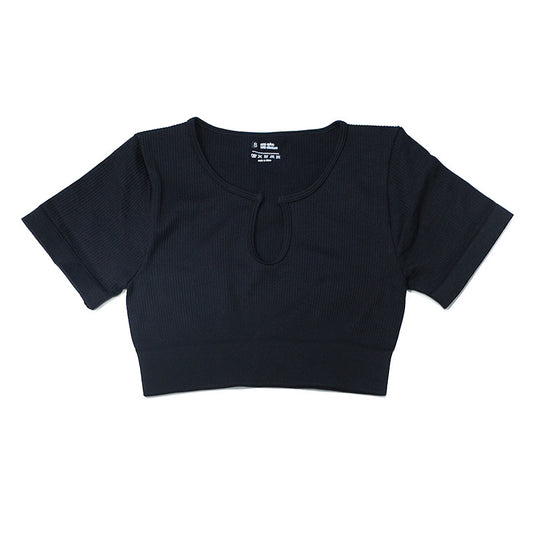 New Arrival Womens Yoga Wear Short Sleeve High Elastic Knit Seamless Gym Sports Fitness Top Custom U-shaped Breathable Sports Top